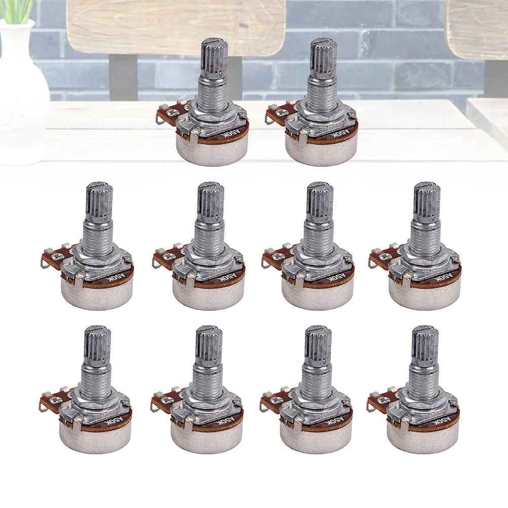 

10 Pcs Audio Potentiometers A50k Ohm B Type Long Shaft Coarse Knurled Full Size Guitar Bass Electric Volume Suitable For Easy
