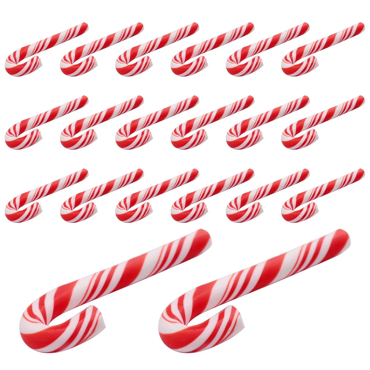 A32P_100Pcs Red and White Handmade Christmas Candy Cane Miniature Food Dollhouse Home Decor Clay Candy Cane About 3.2x1cm