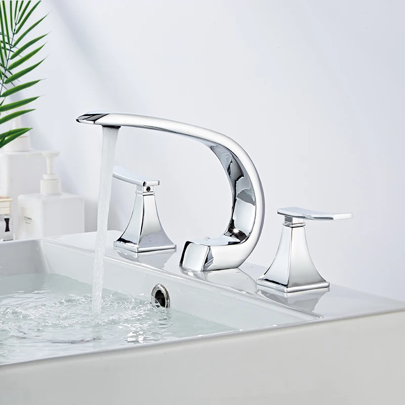 Bathroom Basin Faucet Mixer Sink Faucets Chrome Paint Brass 3 Holes Double Handle Bathbasin Bathtub Tap Hot And Cold Water Taps