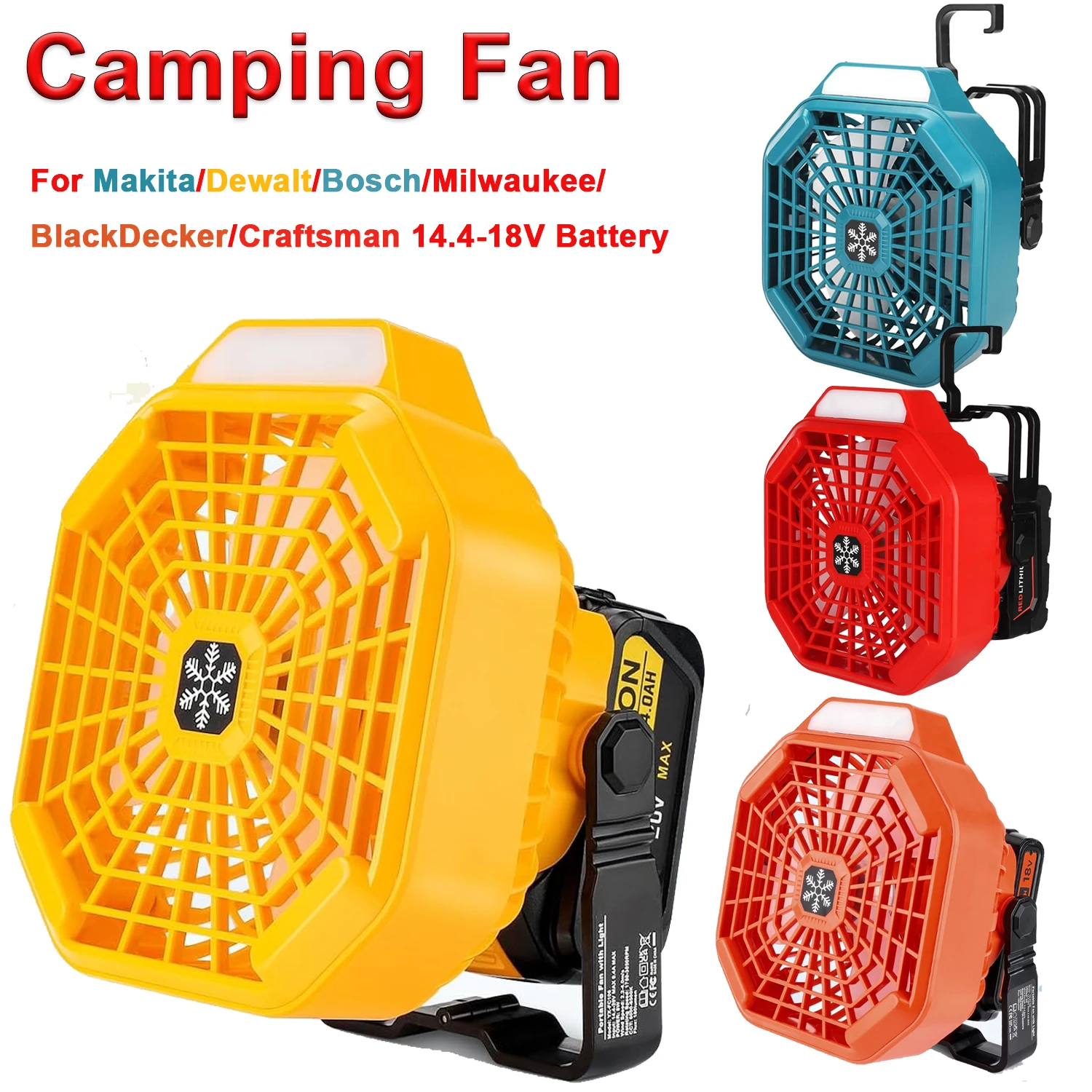 Cordless Fan with Remote Dimmable LED Light 3 Speeds Camping Fan for 18V Makita/Dewalt/Bosch Milwaukee /Black Decker /craftsman