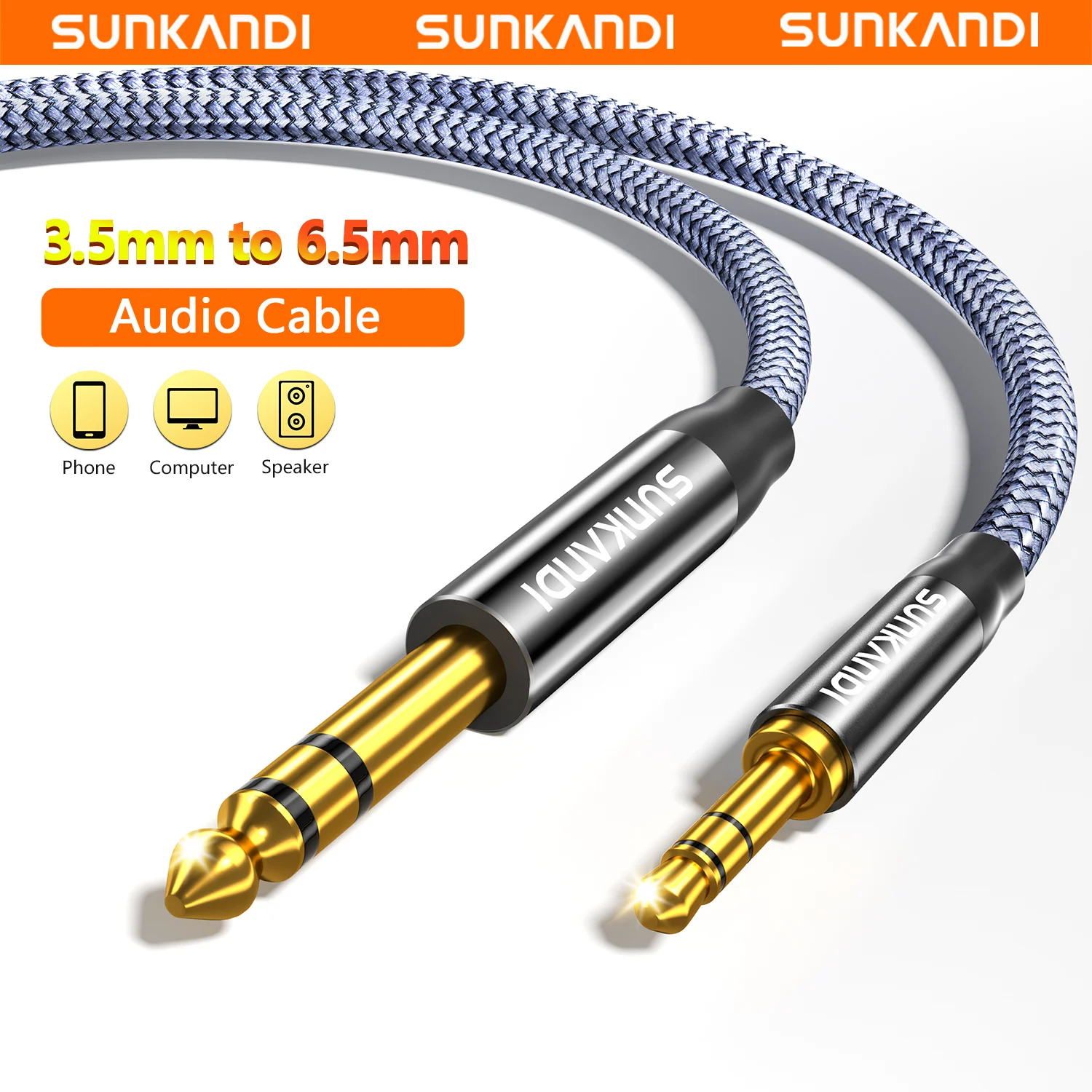 SUNKANDI 1/8 auf 1/4 Audiokabel, 3,5 mm TRS auf 6,35 mm Audiokabel, Steckerkabel für Gitarre, Laptop, Heimkino-Geräte, Lautsprecher