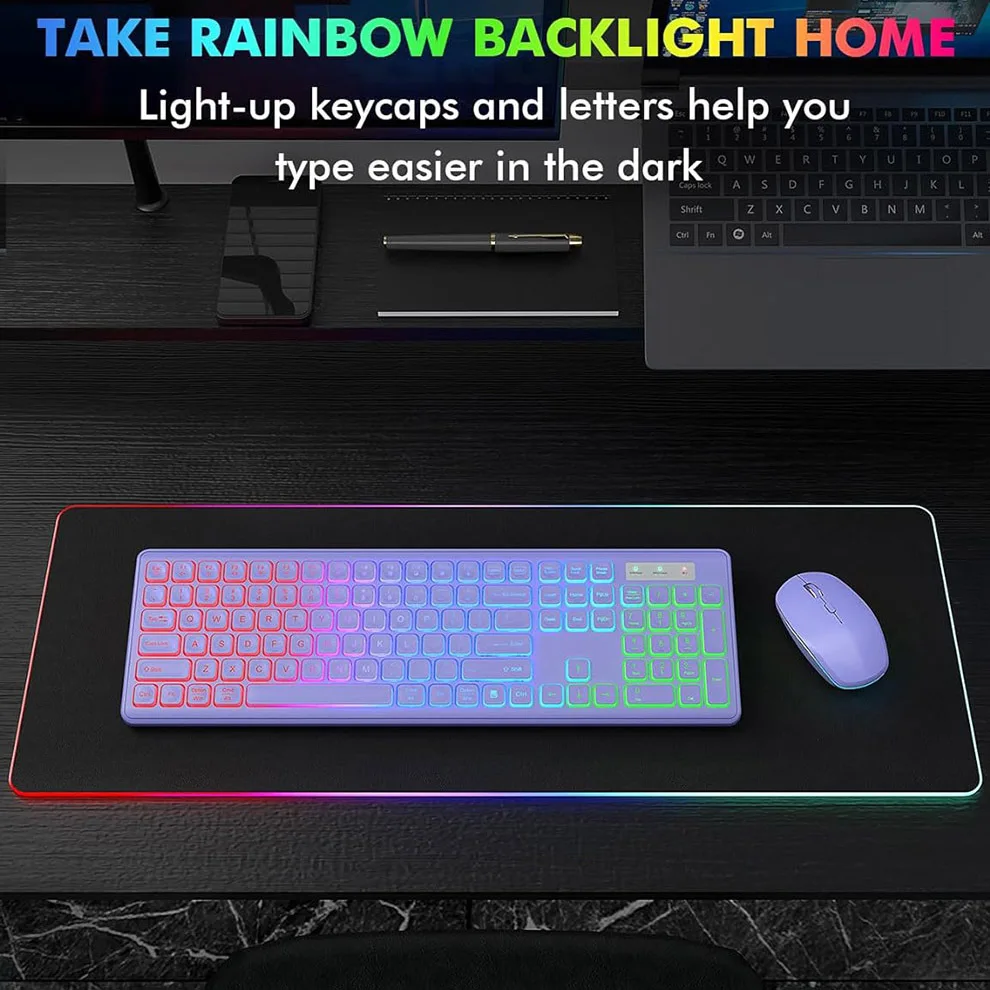 Wireless Keyboard and Mouse Combo Backlit ,Rechargeable Full-Size Illuminated Wireless Keyboard and Mouse Set, 2.4Ghz Keyboard