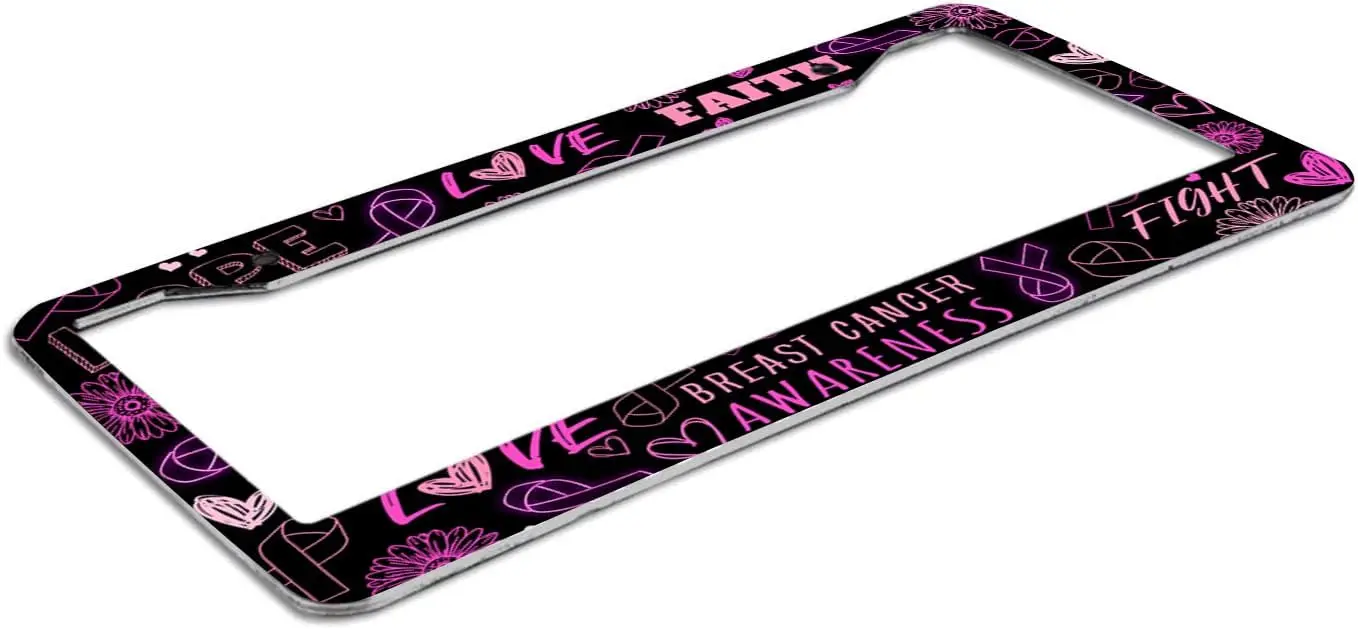 Breast Cancer Awareness License Plate Frame Fight Gifts Pink Ribbon Car Tag Frame License Plate Holder Car Plate Frame Auto