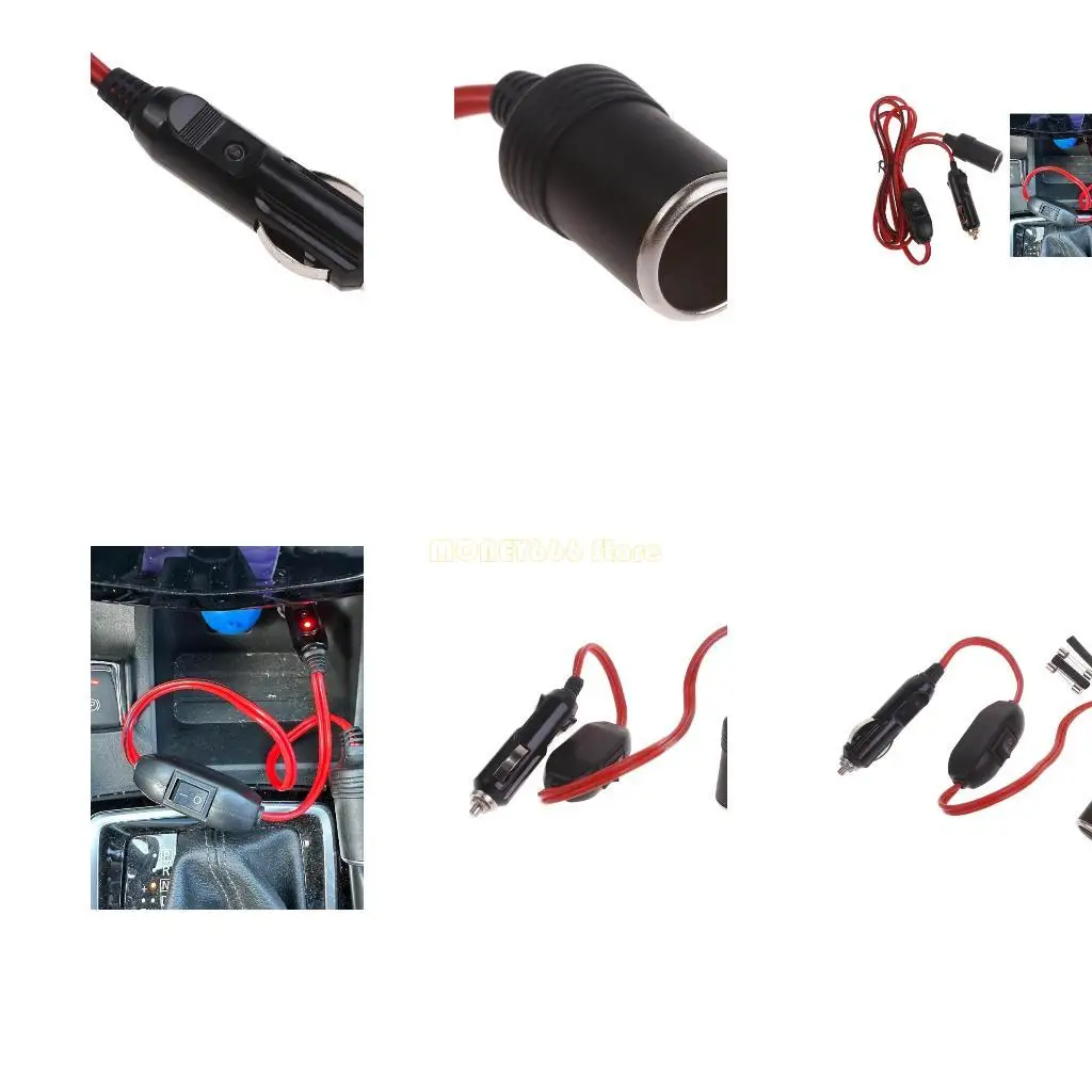 F62C Car Cigarette Adapter Plug Extension Cord with Switches 12V 24V Socket
