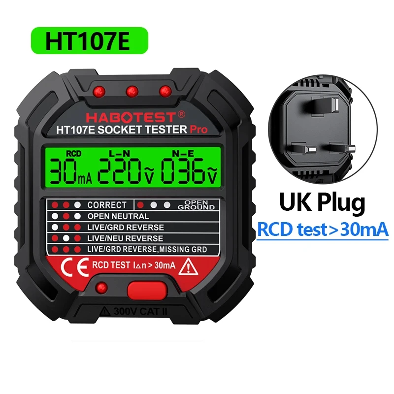 HT106/HT107 Digitale Outlet Socket Detector Spanningstest Socket Testers US/UK/EU Plug Ground Zero Line Fasecontrole RCD NCV Tester