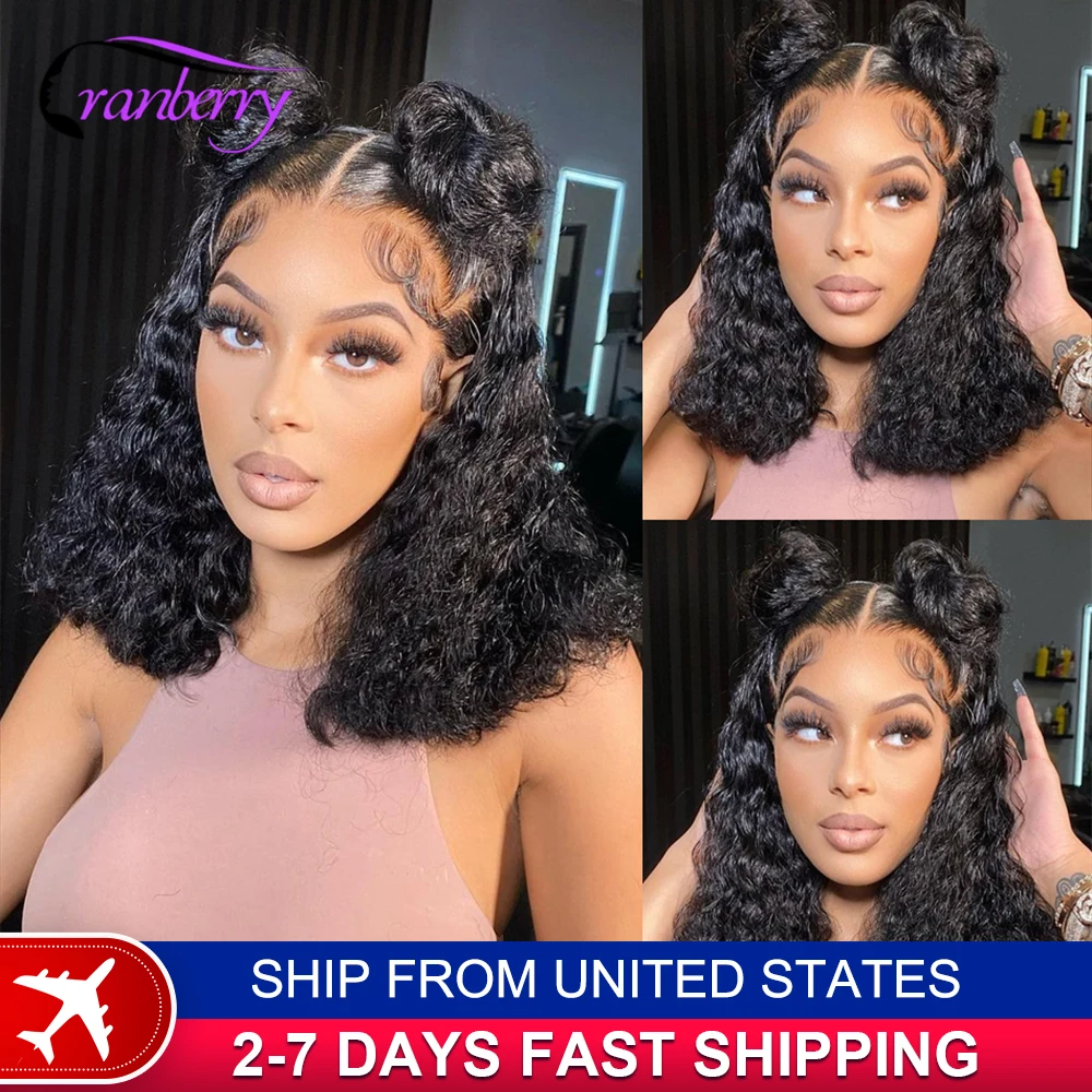 Human Hair Lace Wigs  Water Wave 13x4 Lace Front Short Curly Bob Wig 180% Density Cranberry Hair 13x4 Lace Frontal Wig