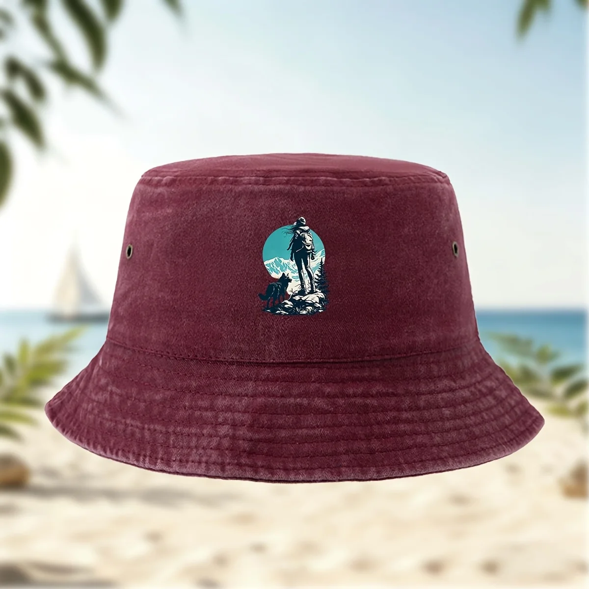 High-Quality Printed Man with Dog Mountain Pattern Fisherman Hat Fishing Lure Regular Fishing Cap Foldable Storage Easy Portable