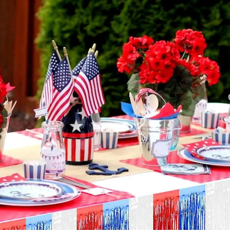 Tinsel Table Skirts 29x108 Inch Foil Banner Table Skirts Tinsel Fringe Rectangle Desk Curtains 4 Pieces Stage Backdrop for Hotel