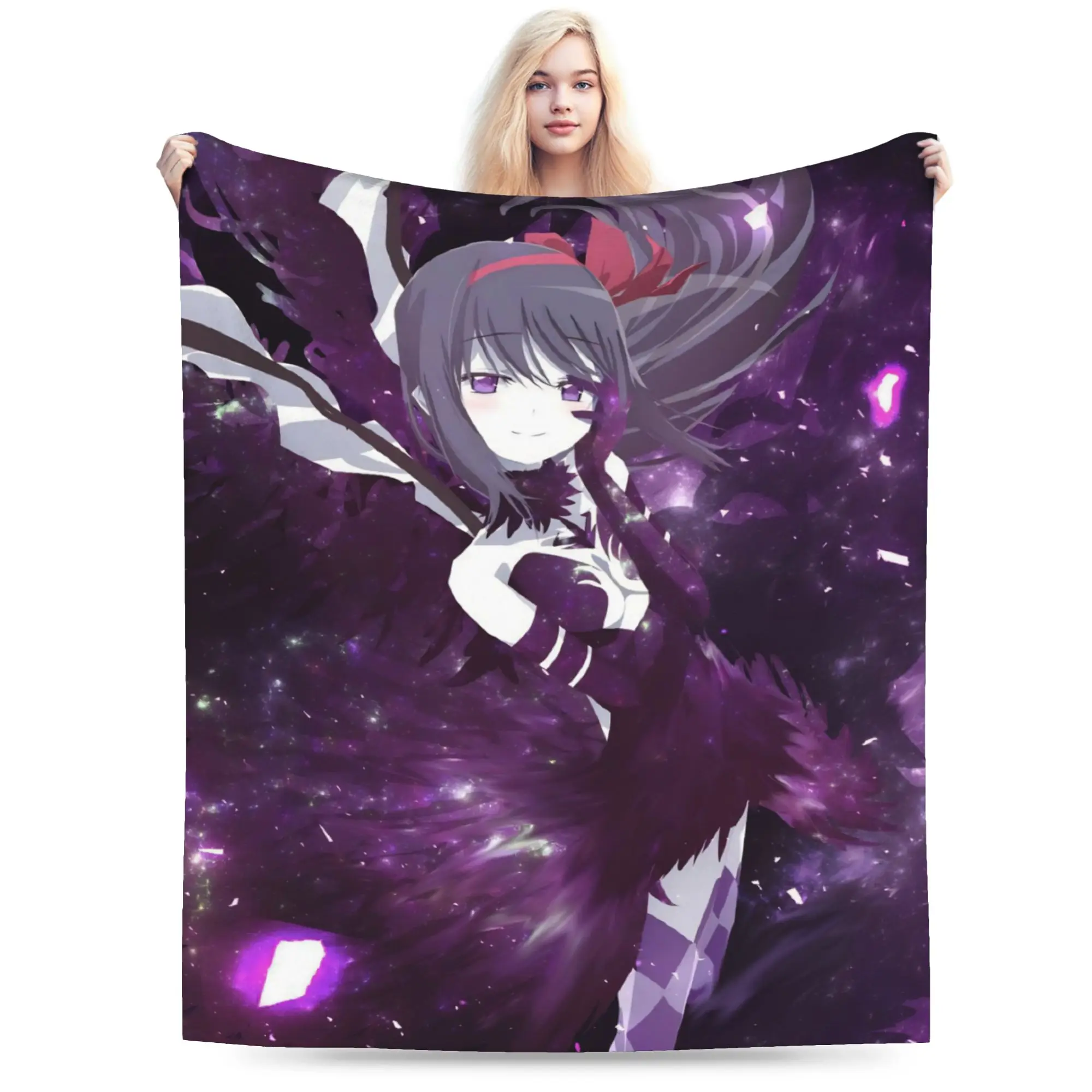Homura Akemi Puella Magi Madoka Magica Anime Blanket Coral Fleece Plush Printed Soft Throw Blanket for Home Plush Thin Quilt