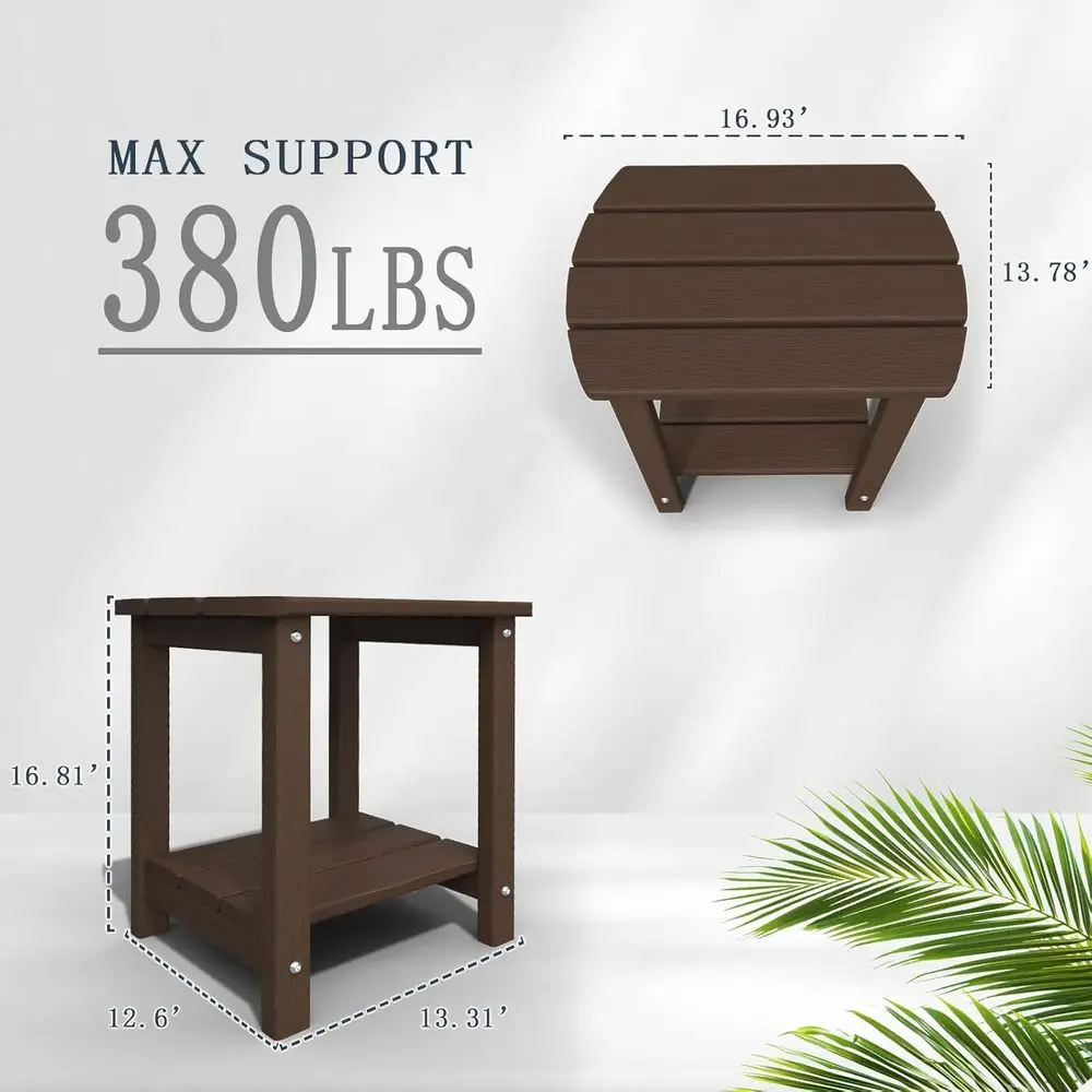2-Tier Weather-Resistant Patio Side Table, Modern Outdoor Table for Deck, Pool, Porch, Brown