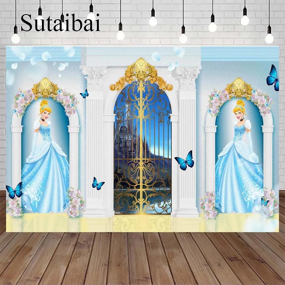 Castle Princess Cinderella Photography Backdrop for Girls Baby Shower Birthday Party Decoration Dessert Table Banner Cartoon