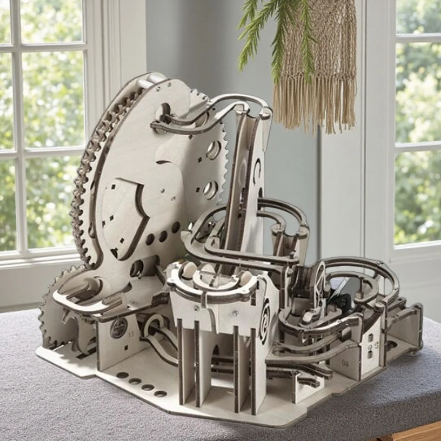 OUZEY 3D โมเดลไม้สร้างรางลูกแก้วและกังหันน้ำ - ชุดประกอบแบบกลไก DIY ของเล่น STEM เสริมสร้างทักษะสำหรับผู้ใหญ่และวัยรุ่นอายุ 14 ปีขึ้นไป