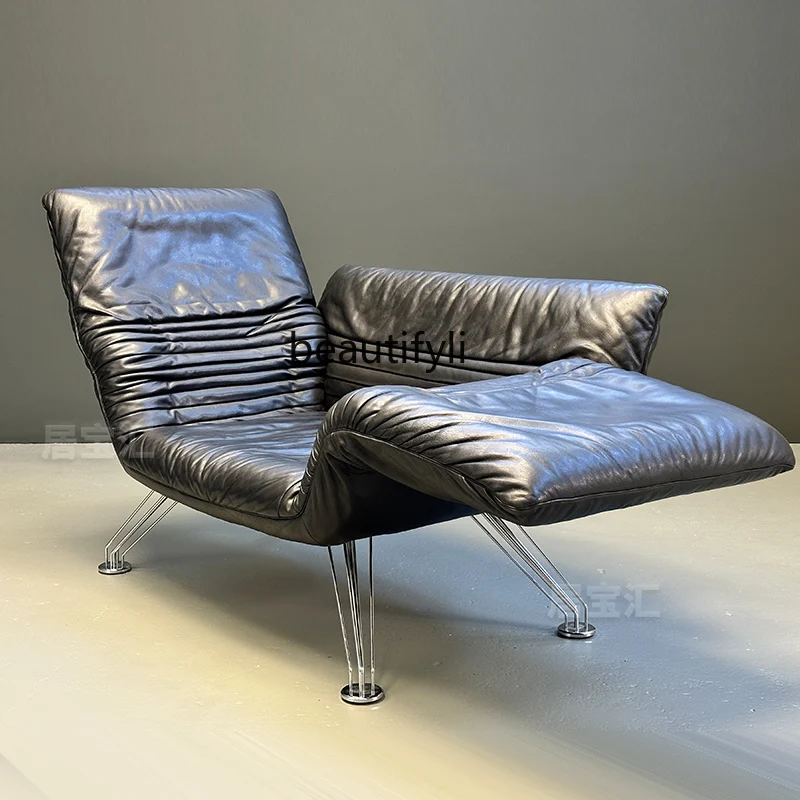 

Retro sofa chair multi-functional folding leather, living room balcony bedroom leisure, chair