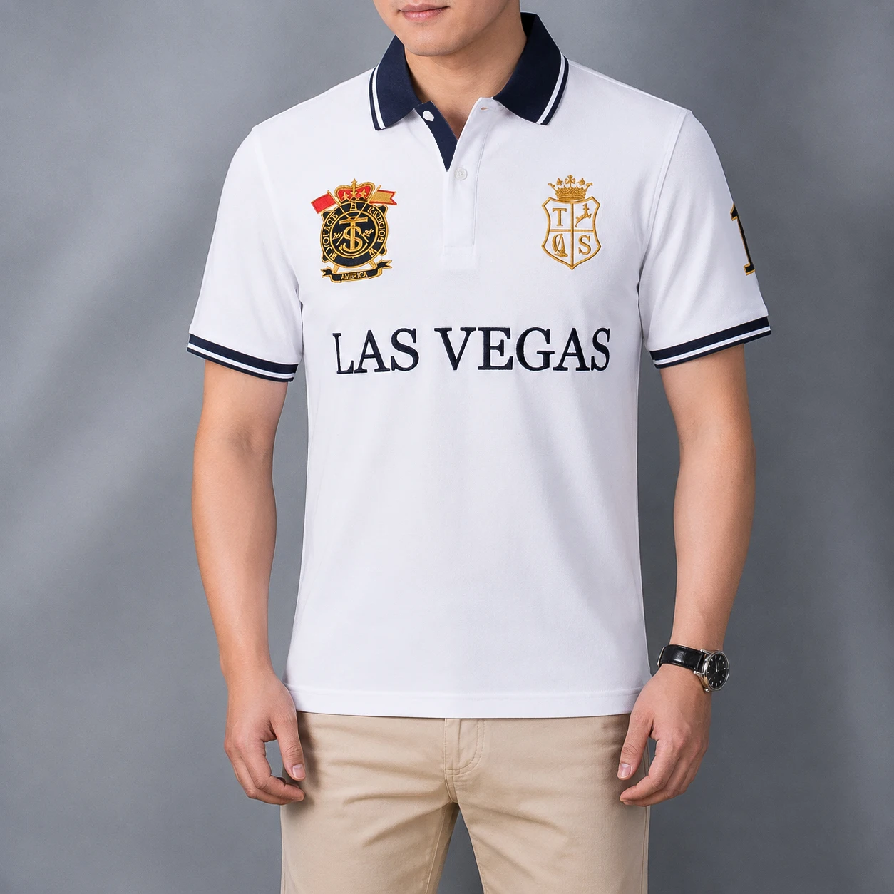 TS Good Quality Men's Polos Shirts 100% Cotton Short Sleeve LAS VEGAS Embroider Collar T-Shirts Male Clothing US SIZE 7XL