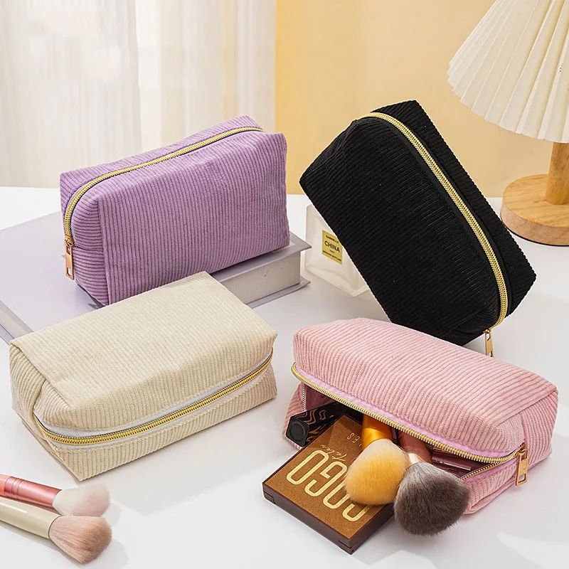 Bolsa de cosméticos de pana bonita para niñas, bolsa de maquillaje espaciosa, organizador de papelería duradero, estuche para lápices, suministros escolares y de oficina