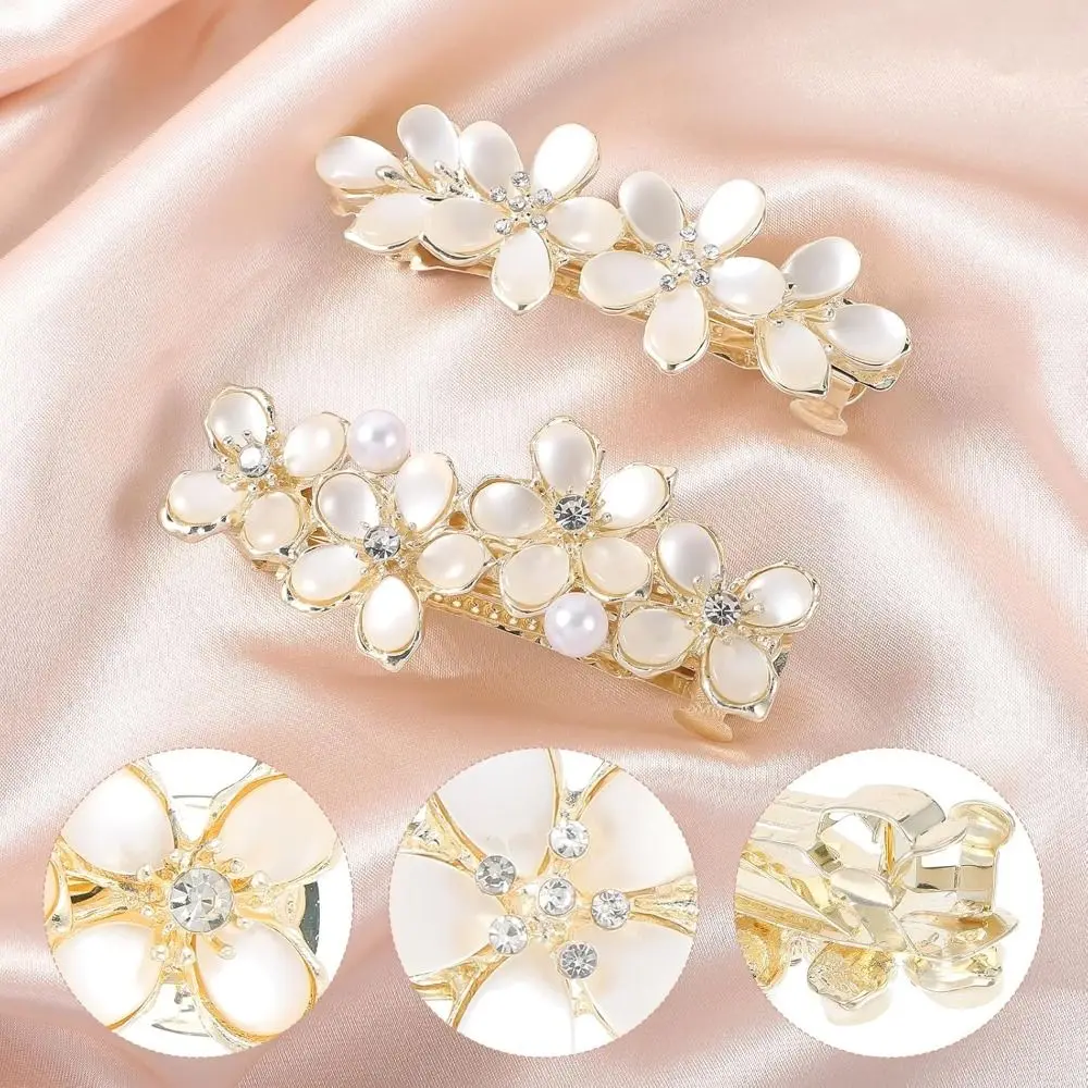 New Vintage Flower Hair Clips Crystal Pearl Elegant Rhinestone Barrettes No-Slip French Hairpins Wedding Prom and Formal