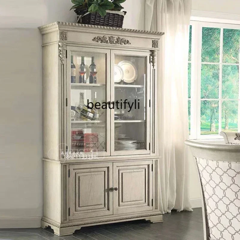 

Американский книжный шкаф из цельного дерева, стеклянная дверь для гостиной, обеденный боковой шкаф, французский ретро винный шкаф, вилла European0420