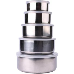 5Pcs Silver Stainless Steel Mixing Bowls with Lids Stackable and Storage Deep Nesting Bowls Dishwasher Safe for Kitchen Baking