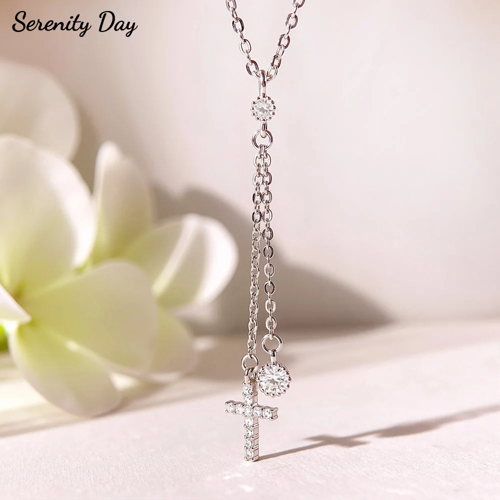 Serenity All Moissanite Necklace for Women Sparkling D Color Tassel Pendant Necklace 100% 925 Sterling Silver Neck Chain Jewelry