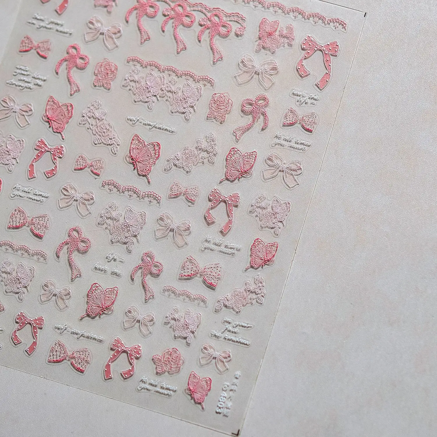 Shiny Bowknot Pink & White 5D Nail Art Sticker Set
