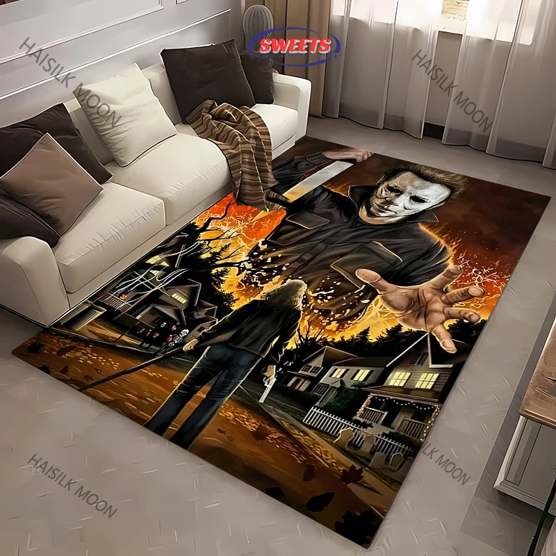 

1PC Halloween Horror Carpet M-Michael M-Myers Theme Rugs for Living Rooms Bedroom Entrance Door Decor Non-slip All Seasons Mat