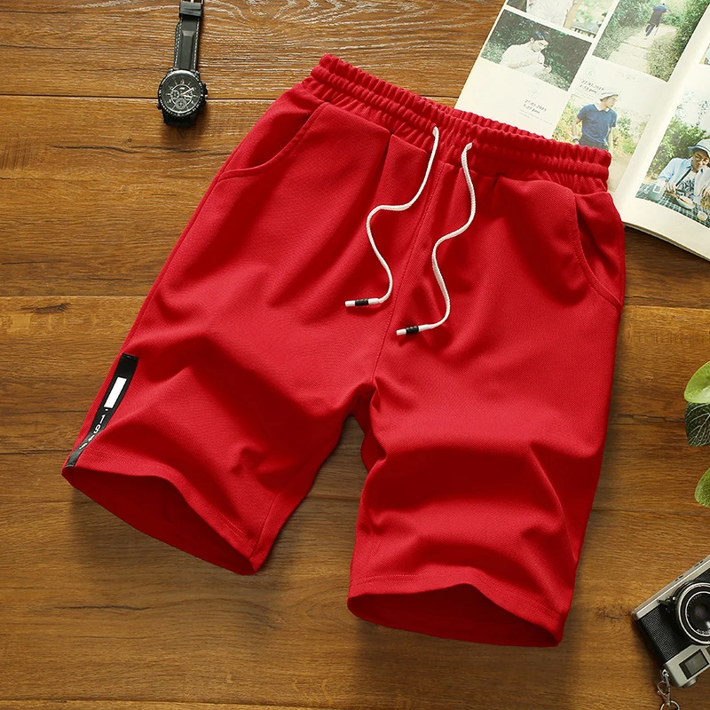 Casual Shorts Men Polyester Running Sport Baseball Shorts Male Summer Elastic Waist Loose Solid Knee Length Pant Bermuda New