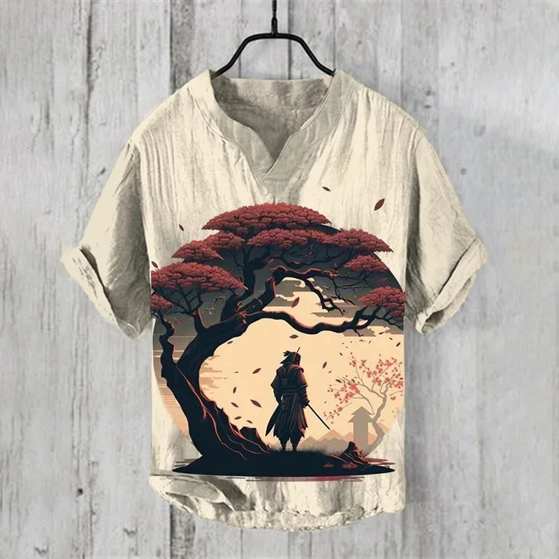 2025 New Fashion Tops Linen Short Sleeve Shirt - Summer Men's Casual Imagine Swan 3D Printing S-5XL Fast Shipping