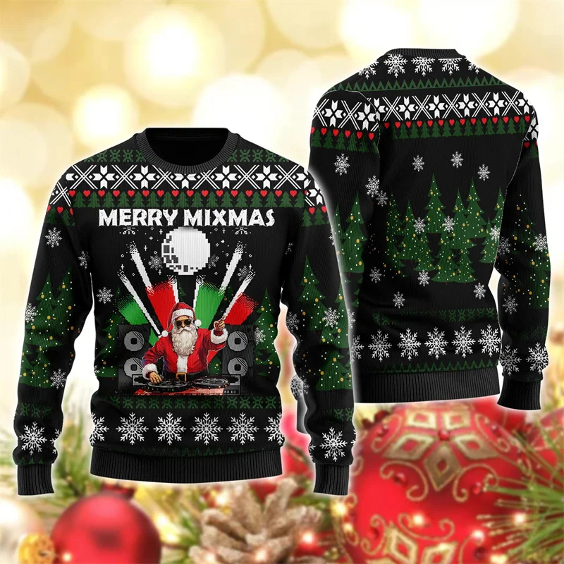 3D Print Santa Claus Cosplay Sweatshirt For Men Funny Christmas Pattern Pullover Casual Loose Holiday O-Neck Hoodies Unisex Tops