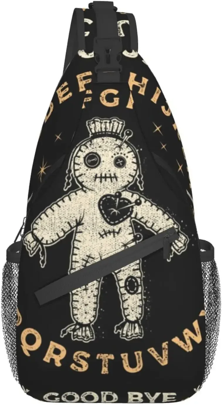 Casual Sling Backpack Chest Shoulder Ouija Board with A Voodoo Doll Occultism Set Crossbody Backpack for Men Women Boys