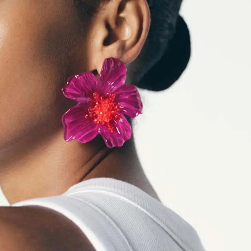2025 pendientes de flores transparentes acrílicos coloridos de moda para mujer pendientes de flores grandes exagerados accesorios de joyería de fiesta