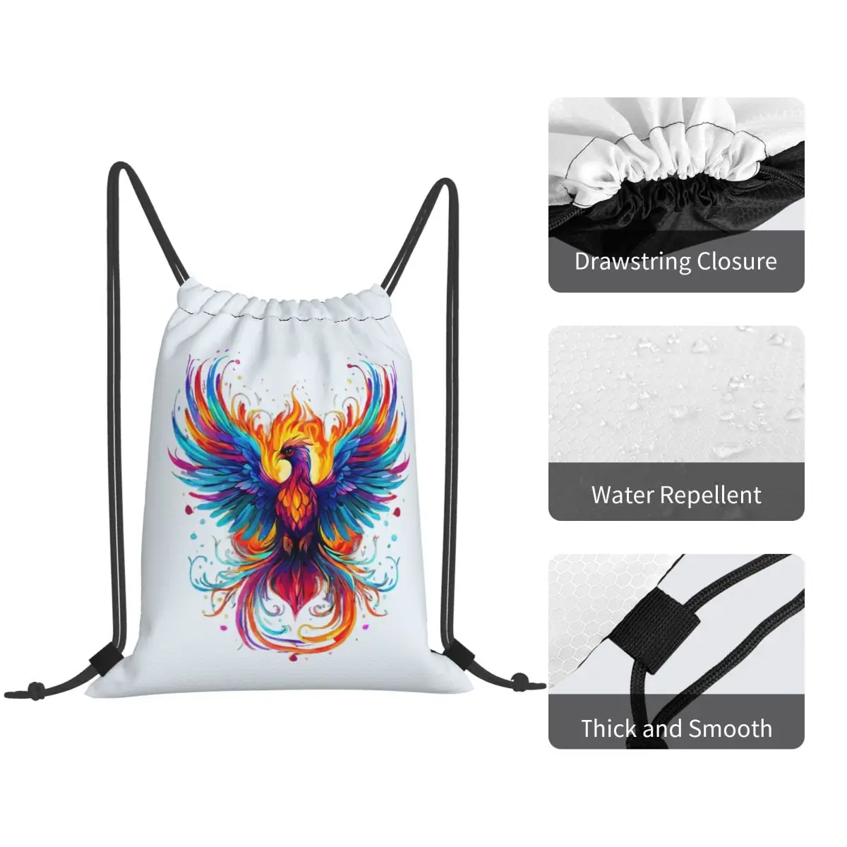 Colorful Phoenix Art Backpacks Fashion Drawstring Bags Sports Bag Book Bags for Travel Students