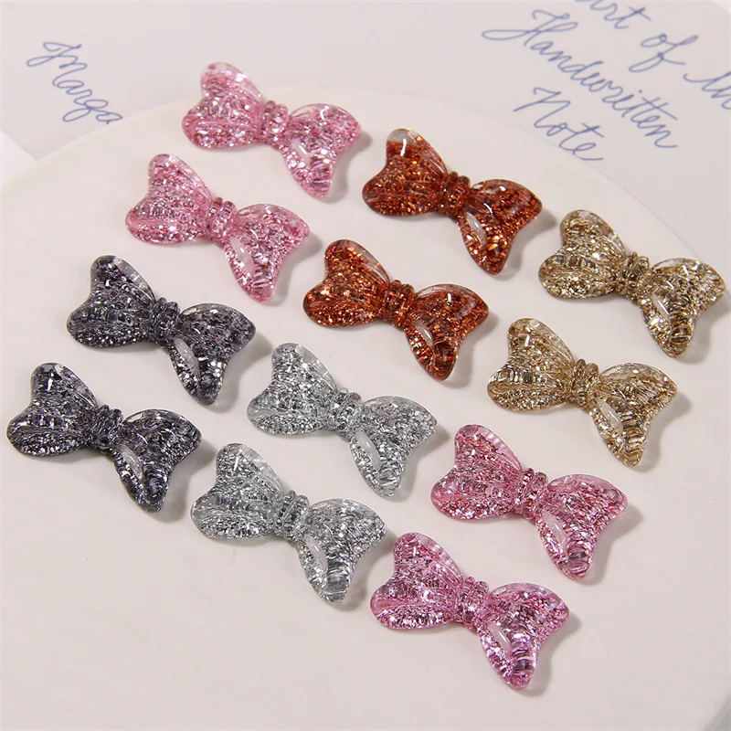 Wholesale 50pcs/lot glitter effect cartoon bow shape resin cabochon bowknot beads diy jewelry accessory