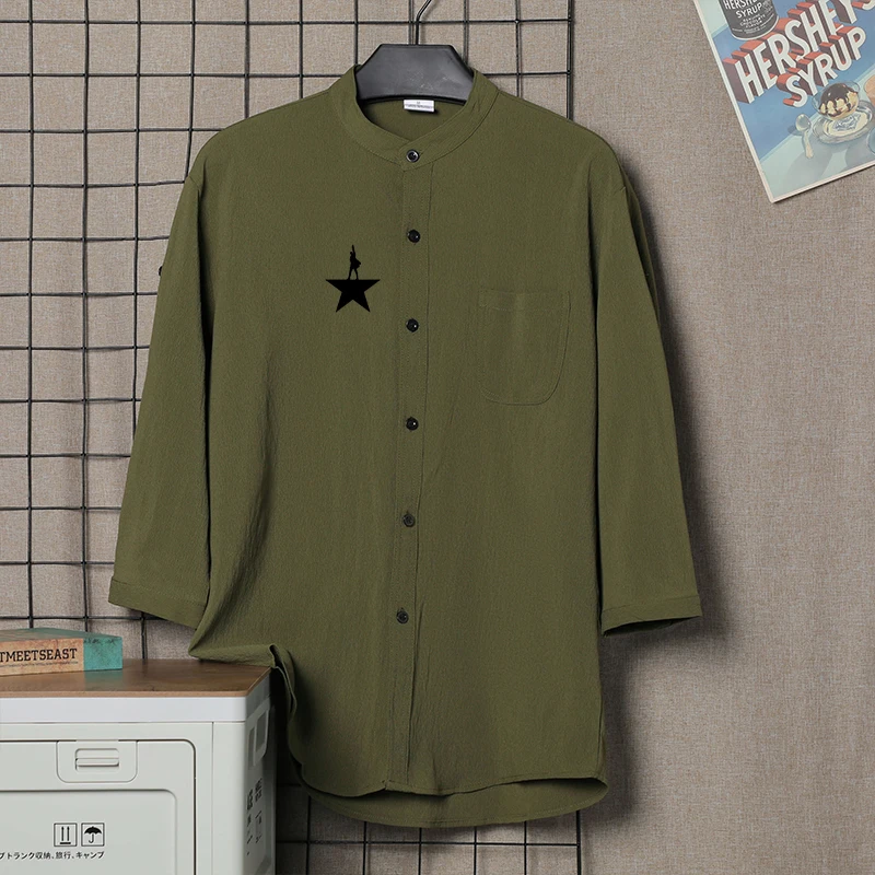 قميص كتان رجالي بأكمام طويلة على الطراز الصيني ، ياقة قائمة ، مقاس فضفاض ، قماش كتان ، كاجوال ، صيفي ، متعدد الاستخدامات #3