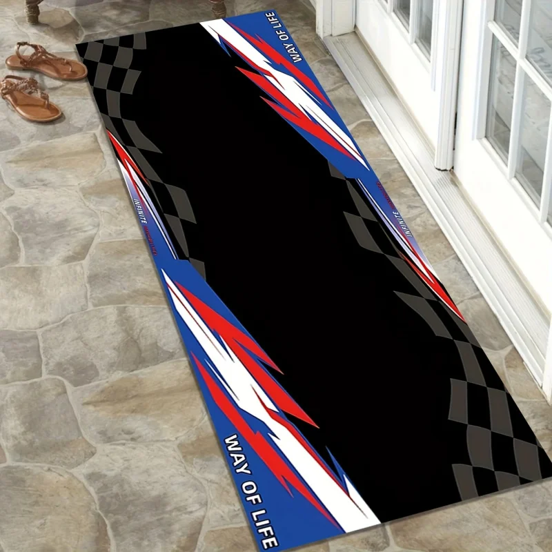 VIKAMA Motorcycle Garage Long Mat Checkered Flag Non Slip Wear Resistant Corridor Rug for Boys Bedroom E-Sports Room Decor
