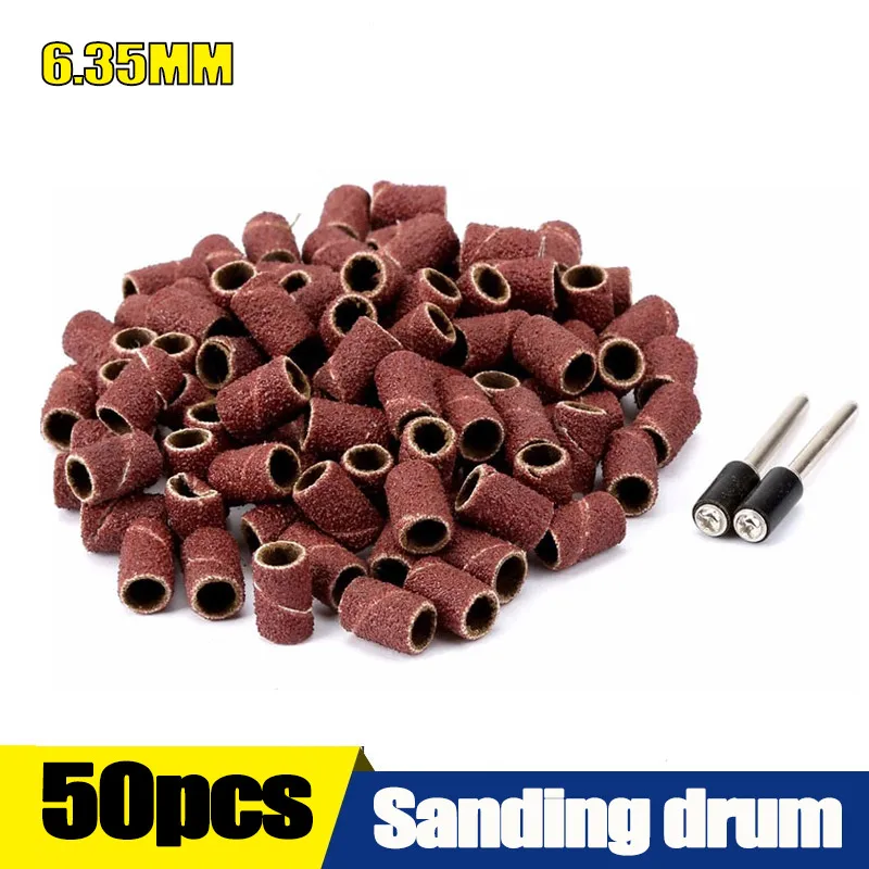 50 sztuk 1/4 "6.35MM zestaw do szlifowania + 2 sztuk zespół trzpień 1/8" Shank narzędzie obrotowe wiertła do paznokci narzędzia ścierne akcesoria Dremel