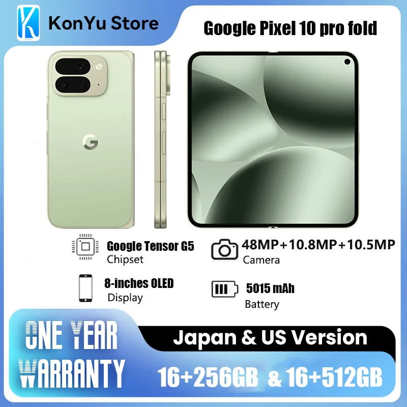 Google Pixel 10 Pro Fold 5G smartphone android Google Tensor G5 Titan M2 security coprocessor 16GB 256GB 512GB 6.4