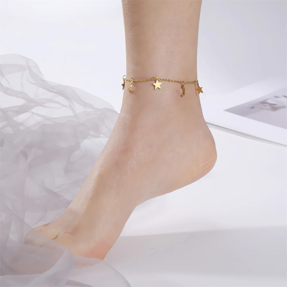 Trendy Stainless Steel Anklet Foot Bracelet Star Moon Heart butterfly Chain Anklets for Women Bracelet on the leg Jewelry Gifts