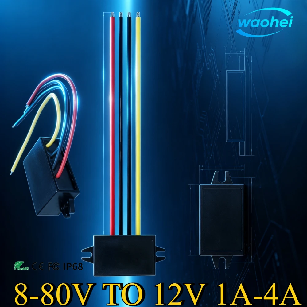 24V 36V 48V 60V to 12V 1A-5A Buck DC Power Converter Voltage Regulator 60V-12V Step-down Transformer Car Truck Boat Supply CE