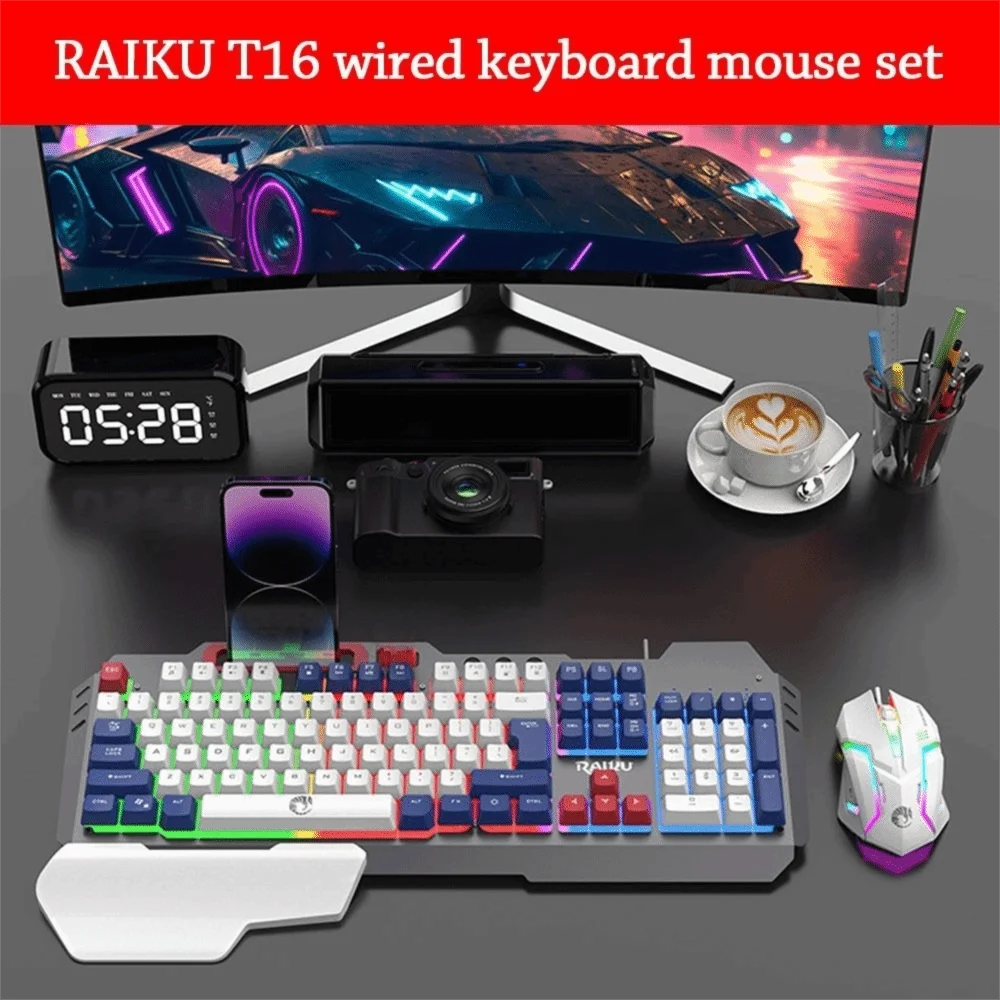 Nuevo Teclado RAIKU T16 de 104 teclas, conexión USB, iluminación RGB, Teclado mecánico para juegos, retroiluminación, teclado luminoso con cable para oficina