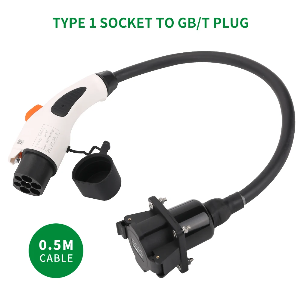 GBT EV Adapter Type 1 socket to GB/T Vehicle Plug With 0.5m Cable 16A 32A , J1772 Type 1 EV Chargers Socket to GB/T Electric Car