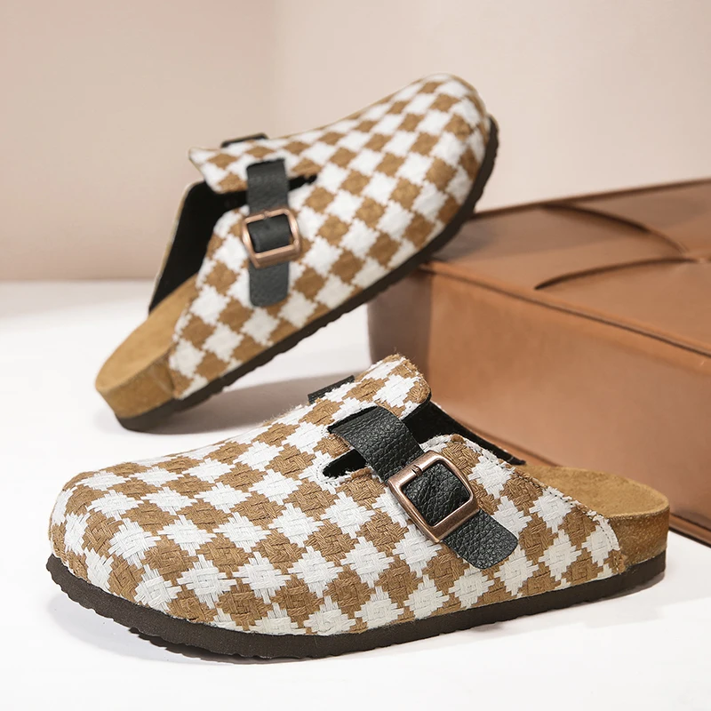 

Four Seasons Closed Toe Cork Slippers Unisex Outdoor Beach Casual Shoes Soft Cork Sole Breathable Daily Walking Footwear