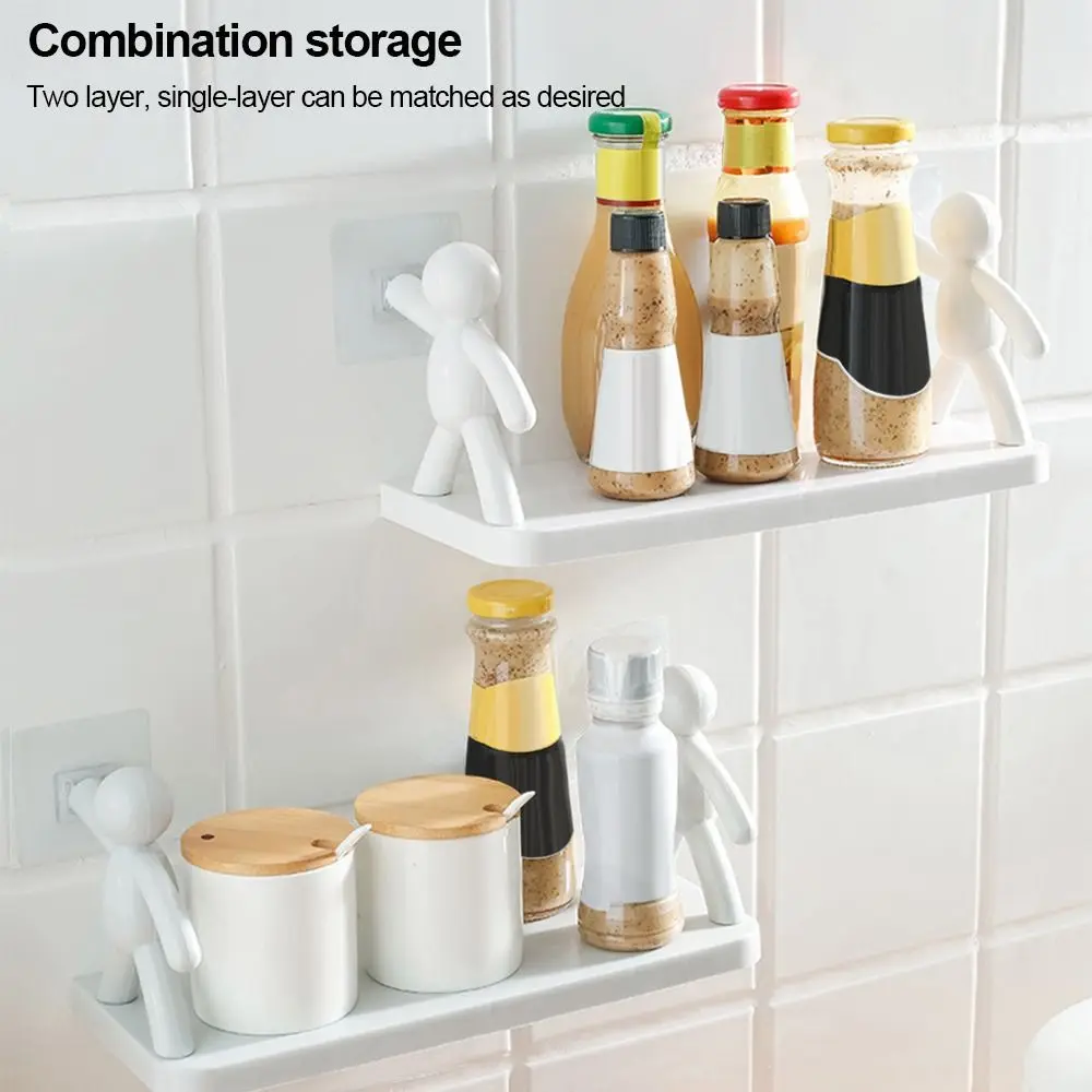 Plastic Material Wall-Mounted Storage Rack Waterproof Design Cute Style Bathroom Cosmetic Shelf Punch Free Installation