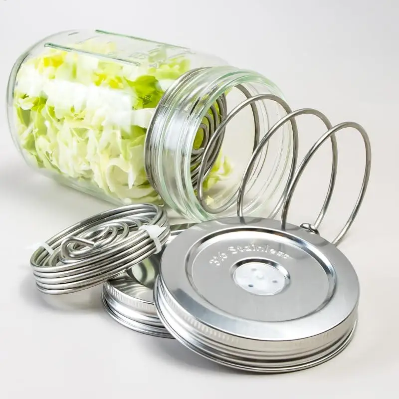Stainless Steel Fermentation Lids 3 Pack Wide Mouth Cover for Mason Jar with Springs Silicone Airlock for Pickles Home Brewing