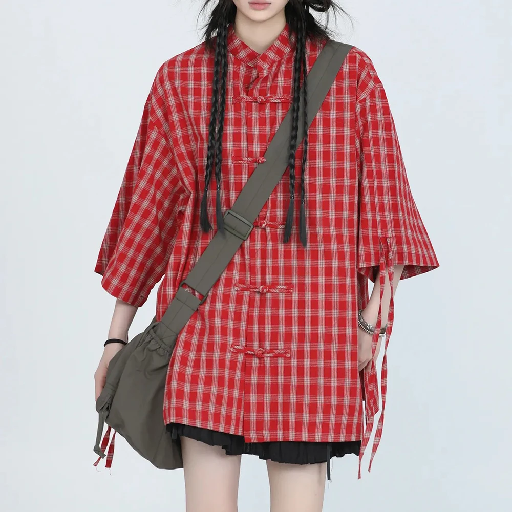 

2025 Summer New Men's Plaid Short Sleeve Shirt Chinese Retro Fashion Trend Street Casual Loose Breathable Niche Men's Tops