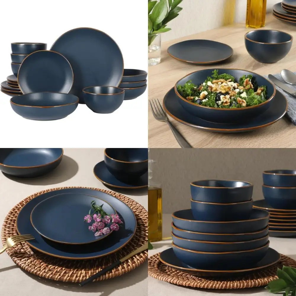 

hazeltine 16 piece plates and bowls dishes stoneware ceramic dinnerware set - navy blue