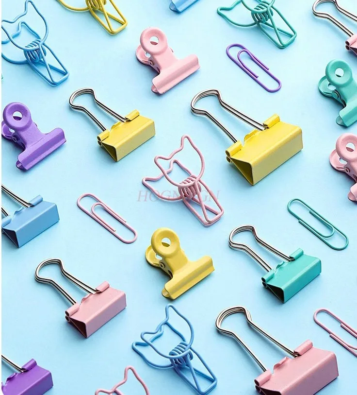 Colorful metal long tail clip combination folder binding supplies Morandi color mixed set cute creativity view 4