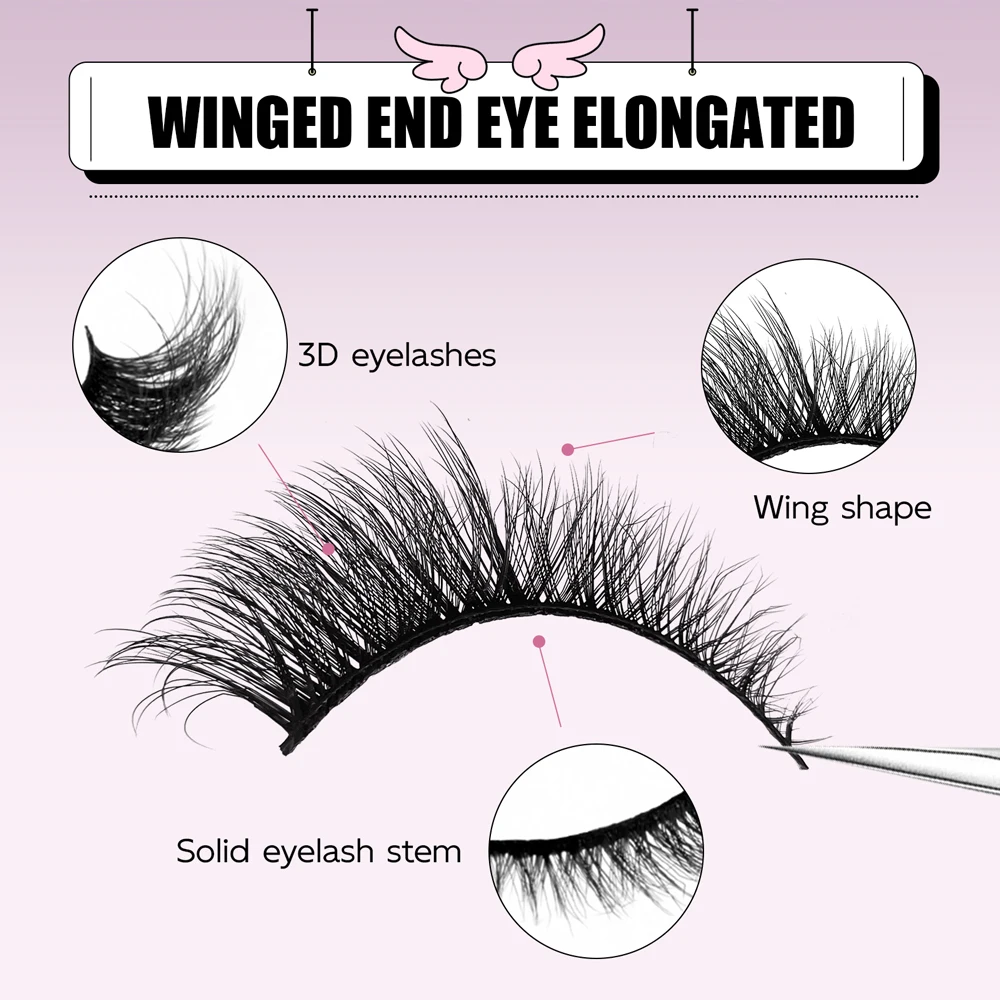 New Cat-Eye Mink Eyelash Curled Winged Natural Realistic Messy Lash Eye End Elongated Thick Soft False Lashes Bunches Extension