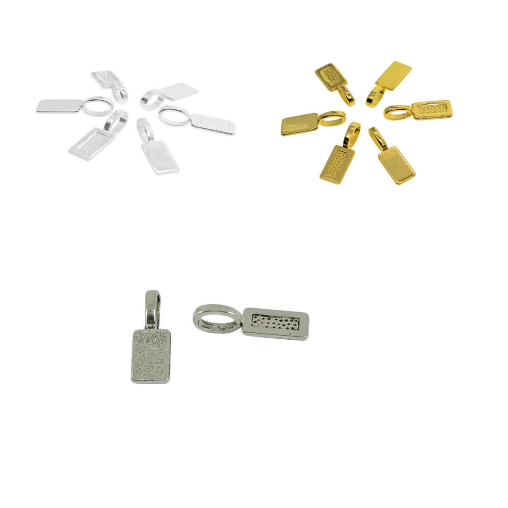 50 Pcs 21mm Gold Silver Alloy Metal Rectangle Glue On Large Hole Bails Pendant Cabochon Links DIY Jewellery Findings