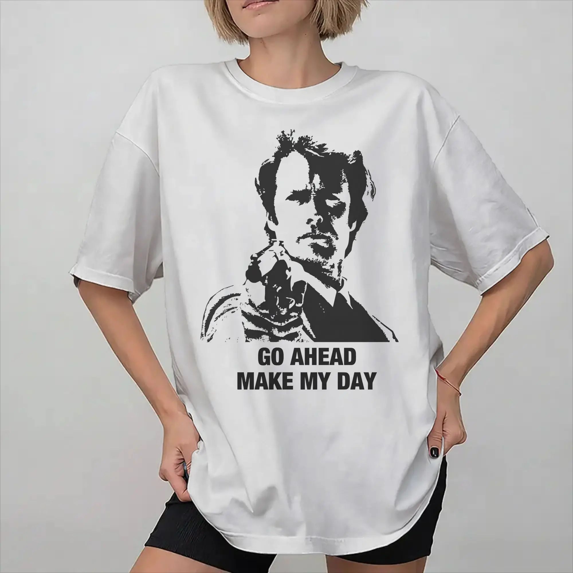 Fashion Go Ahead Make My Day Dirty Harry Clint Eastwood  T Shirt for Men Women  100% Cotton Tee Shirt Short Sleeve Clothes