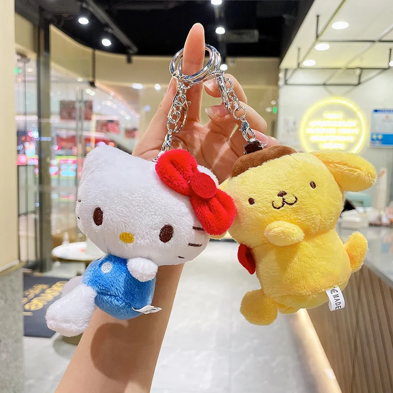 10cm Cute Sanrio Plush Keychain My Melody Backpack Pendant Hello Kitty Plush Dolls Kawaii Cinnamoroll Schoolbag Pendant Kid Gift